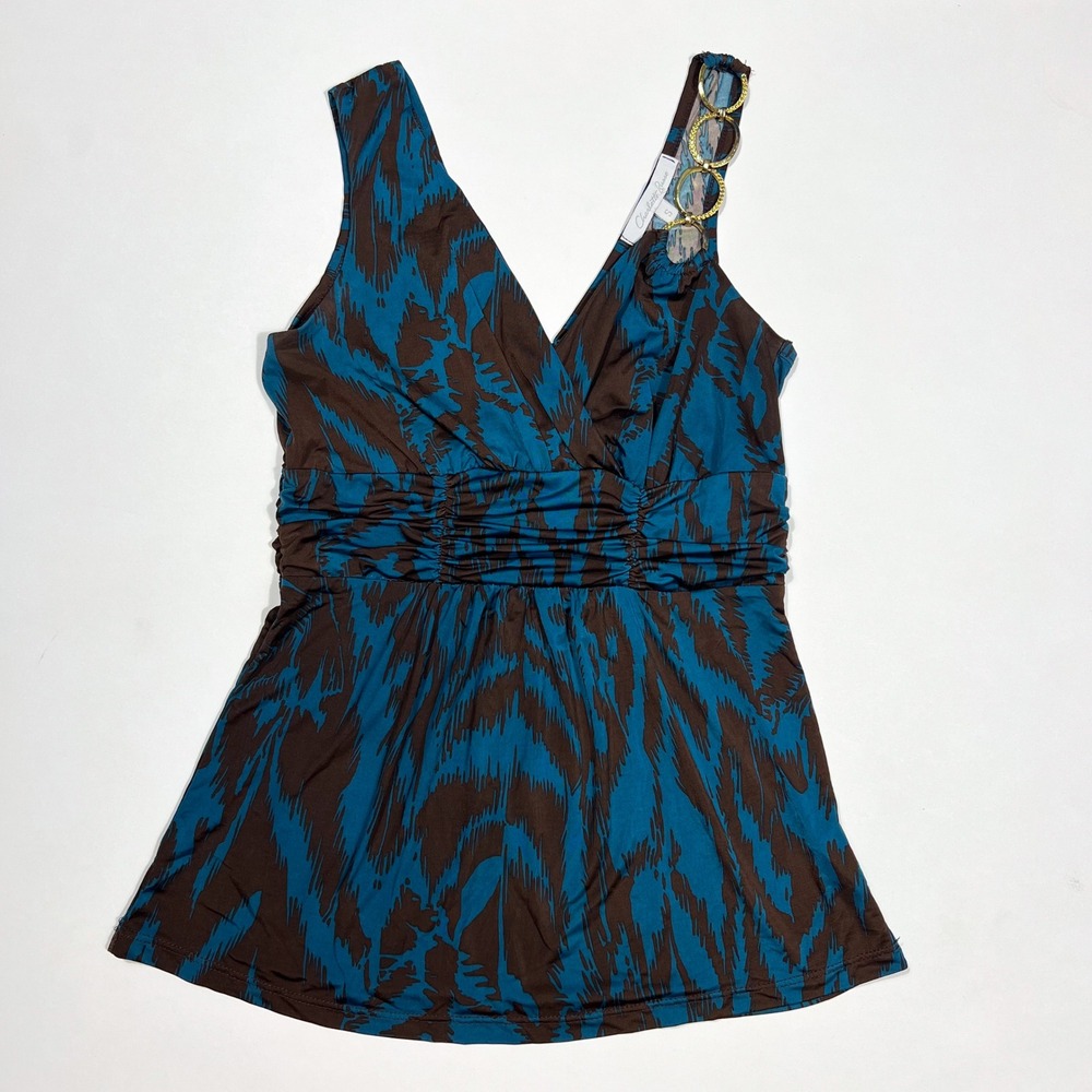 Charlotte Russe Y2K Tank Top Teal Brown Animal Print Gold Ring Strap Small